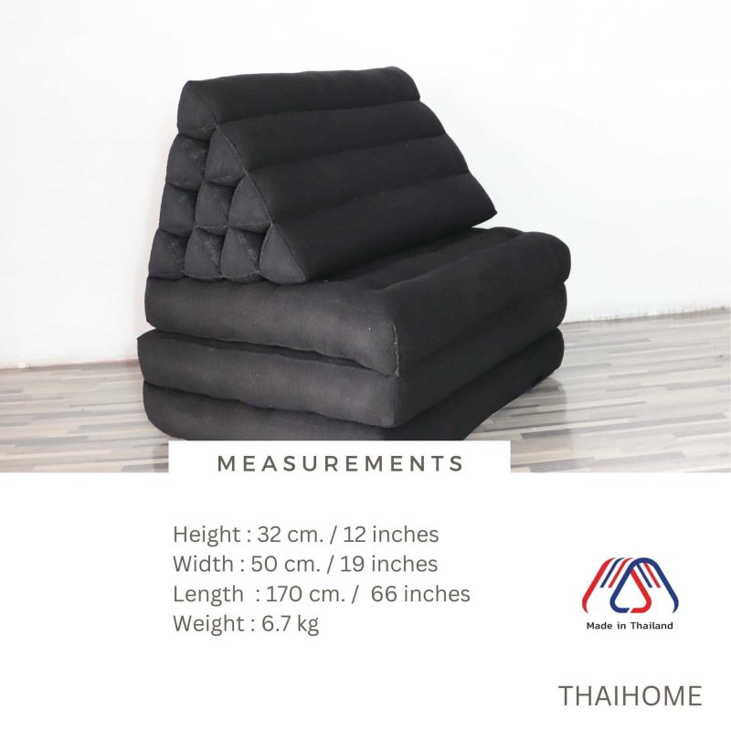 3 fold cushion nannette thai triangle cushion 3 fold 19 x 12 inches black 33275331772613