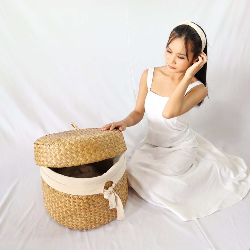 baskets trays kan da handwoven laundry basket with handles and a lid 31474439651525