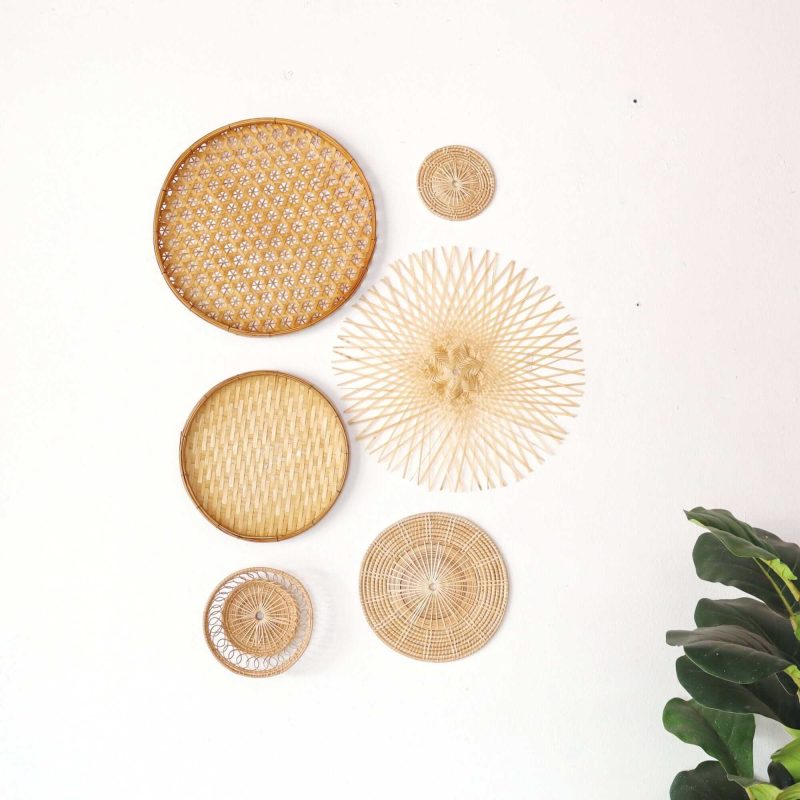 wall decor bamboo and rattan wall hanging decor set of 6 33352594063557